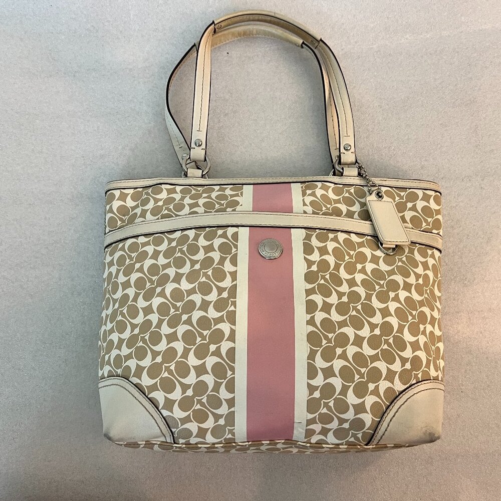 Coach Pink, Cream, and Taupe Leather Shoulder Bag